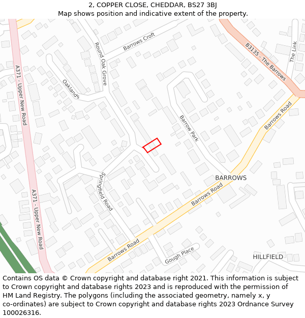 2, COPPER CLOSE, CHEDDAR, BS27 3BJ: Location map and indicative extent of plot