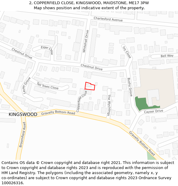 2, COPPERFIELD CLOSE, KINGSWOOD, MAIDSTONE, ME17 3PW: Location map and indicative extent of plot