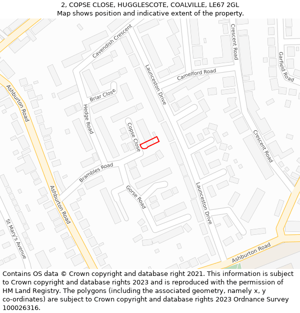 2, COPSE CLOSE, HUGGLESCOTE, COALVILLE, LE67 2GL: Location map and indicative extent of plot