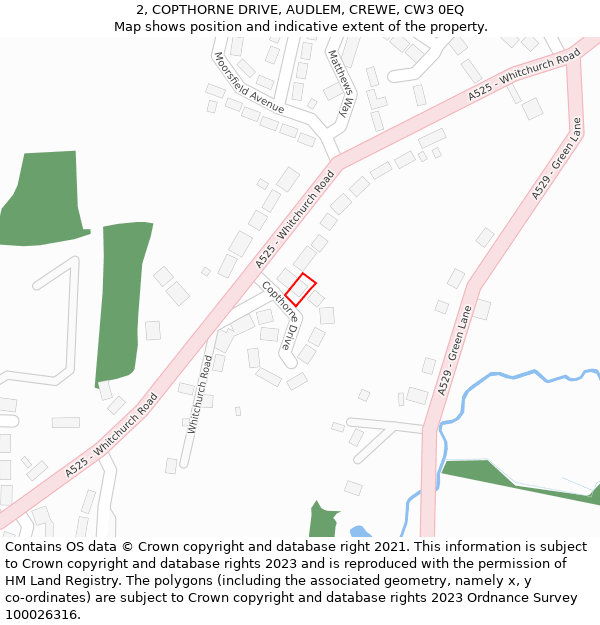 2, COPTHORNE DRIVE, AUDLEM, CREWE, CW3 0EQ: Location map and indicative extent of plot