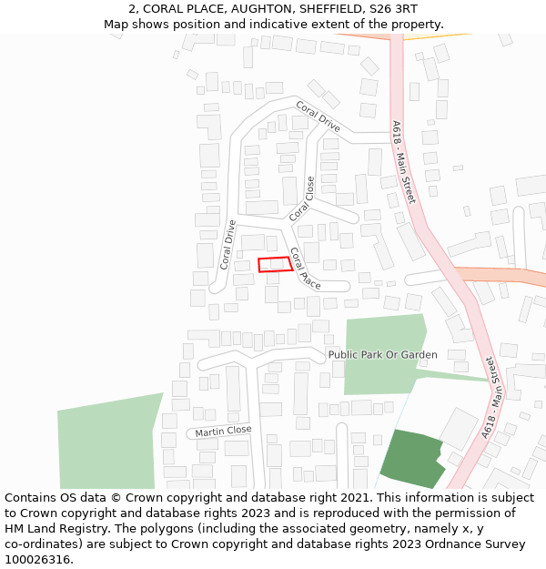 2, CORAL PLACE, AUGHTON, SHEFFIELD, S26 3RT: Location map and indicative extent of plot