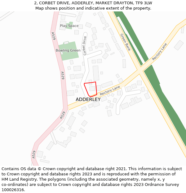 2, CORBET DRIVE, ADDERLEY, MARKET DRAYTON, TF9 3LW: Location map and indicative extent of plot