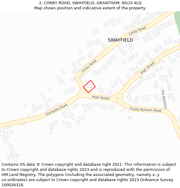 2, CORBY ROAD, SWAYFIELD, GRANTHAM, NG33 4LQ: Location map and indicative extent of plot