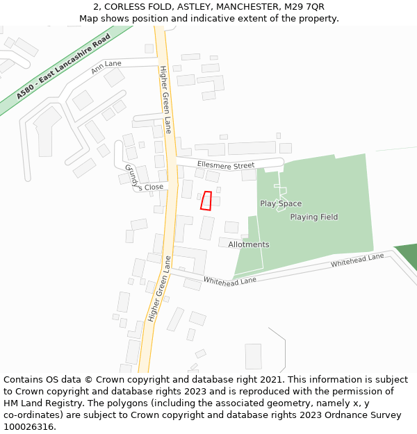 2, CORLESS FOLD, ASTLEY, MANCHESTER, M29 7QR: Location map and indicative extent of plot