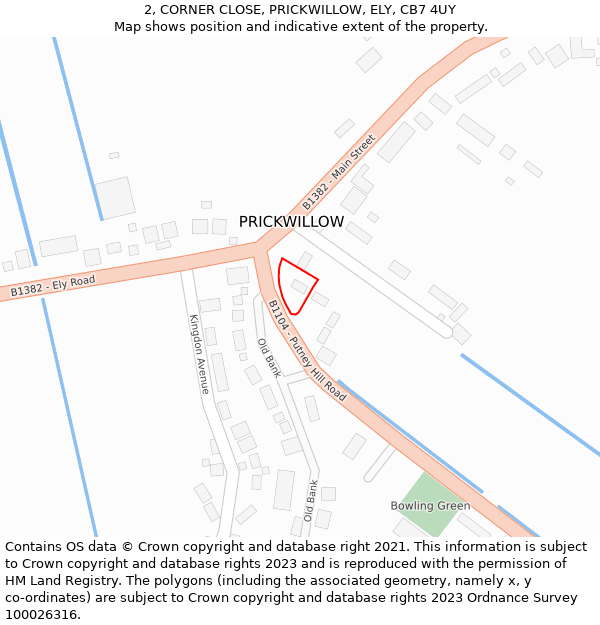 2, CORNER CLOSE, PRICKWILLOW, ELY, CB7 4UY: Location map and indicative extent of plot