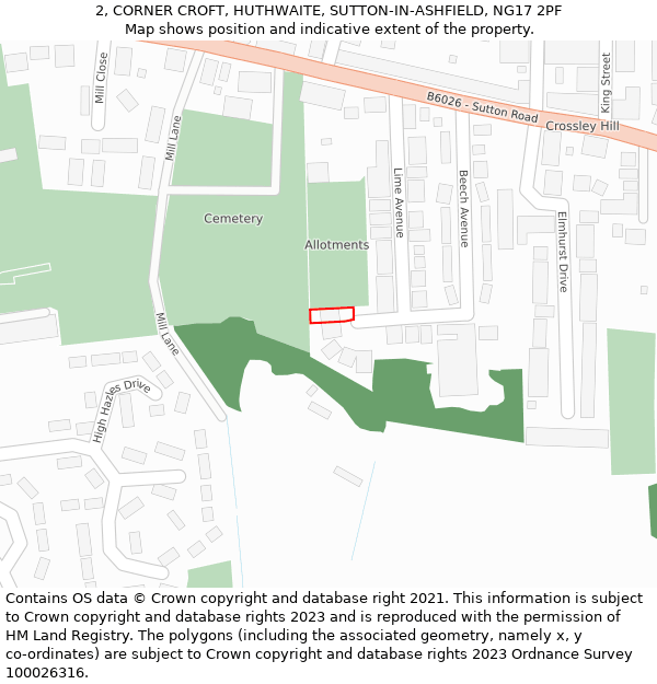 2, CORNER CROFT, HUTHWAITE, SUTTON-IN-ASHFIELD, NG17 2PF: Location map and indicative extent of plot