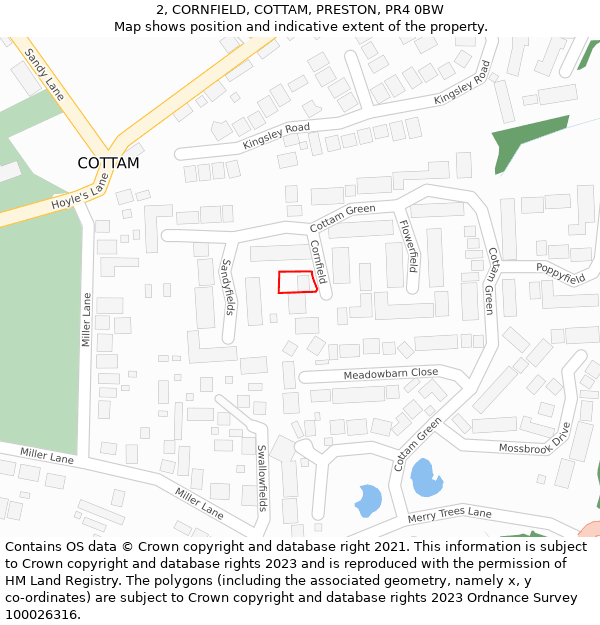 2, CORNFIELD, COTTAM, PRESTON, PR4 0BW: Location map and indicative extent of plot