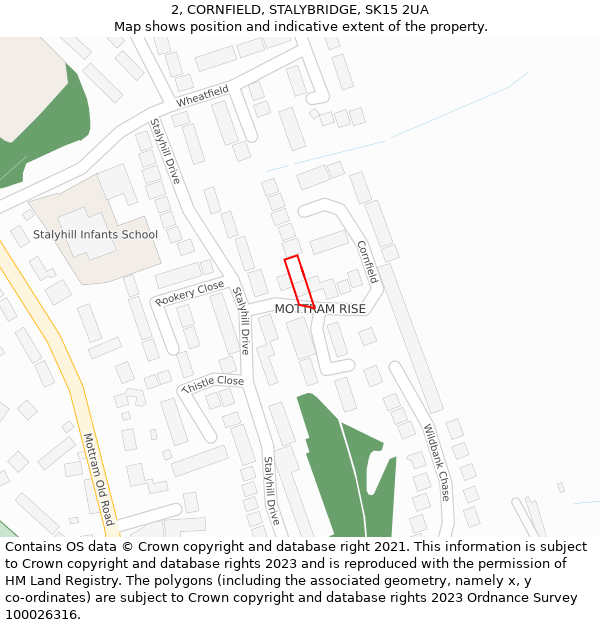2, CORNFIELD, STALYBRIDGE, SK15 2UA: Location map and indicative extent of plot