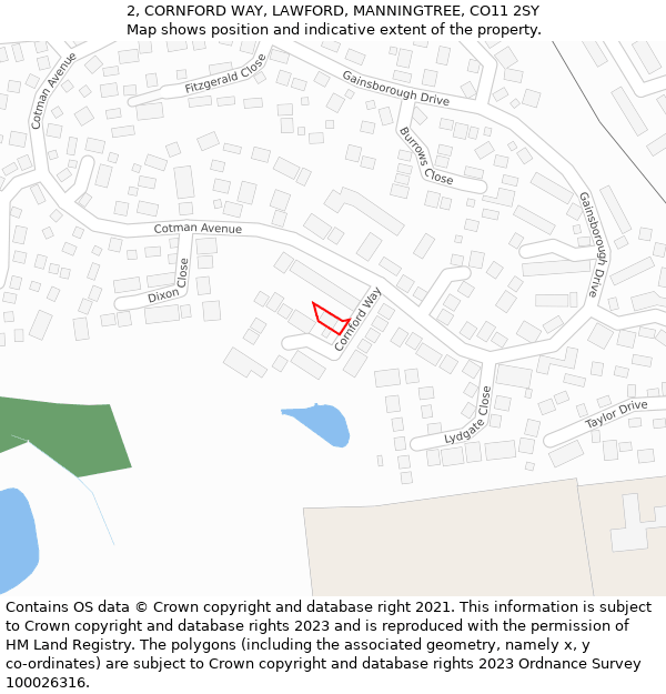 2, CORNFORD WAY, LAWFORD, MANNINGTREE, CO11 2SY: Location map and indicative extent of plot