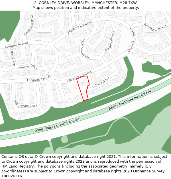 2, CORNLEA DRIVE, WORSLEY, MANCHESTER, M28 7XW: Location map and indicative extent of plot