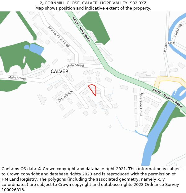 2, CORNMILL CLOSE, CALVER, HOPE VALLEY, S32 3XZ: Location map and indicative extent of plot