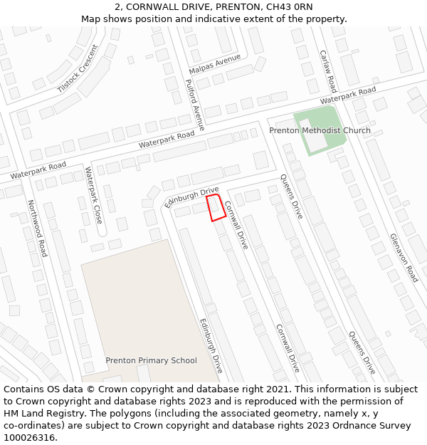 2, CORNWALL DRIVE, PRENTON, CH43 0RN: Location map and indicative extent of plot