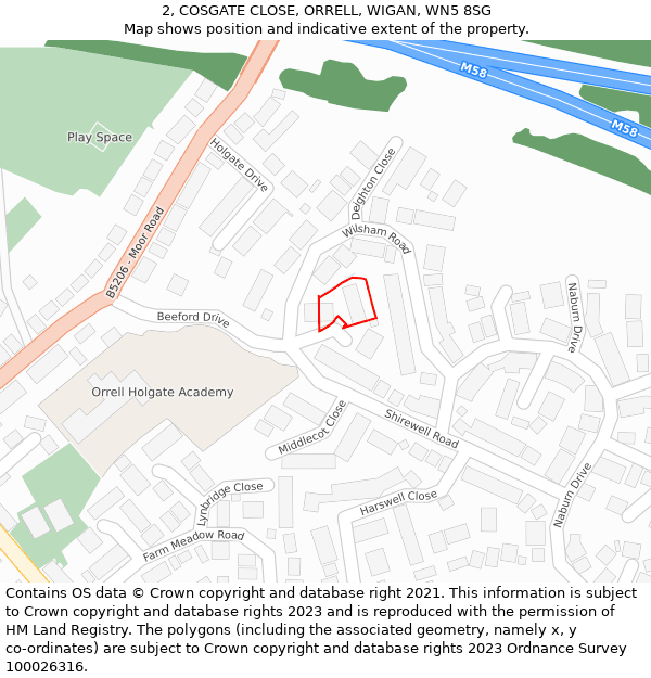 2, COSGATE CLOSE, ORRELL, WIGAN, WN5 8SG: Location map and indicative extent of plot