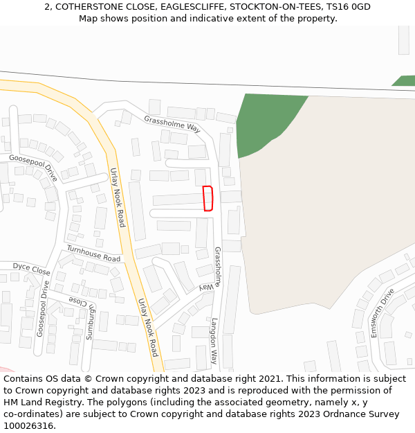 2, COTHERSTONE CLOSE, EAGLESCLIFFE, STOCKTON-ON-TEES, TS16 0GD: Location map and indicative extent of plot