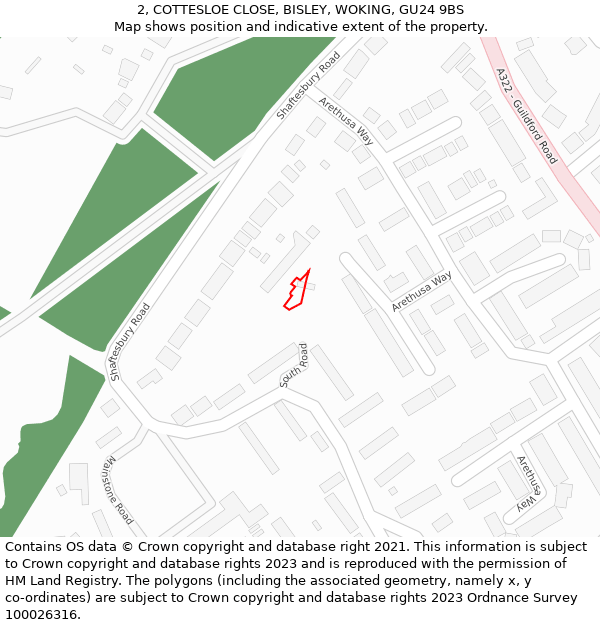 2, COTTESLOE CLOSE, BISLEY, WOKING, GU24 9BS: Location map and indicative extent of plot