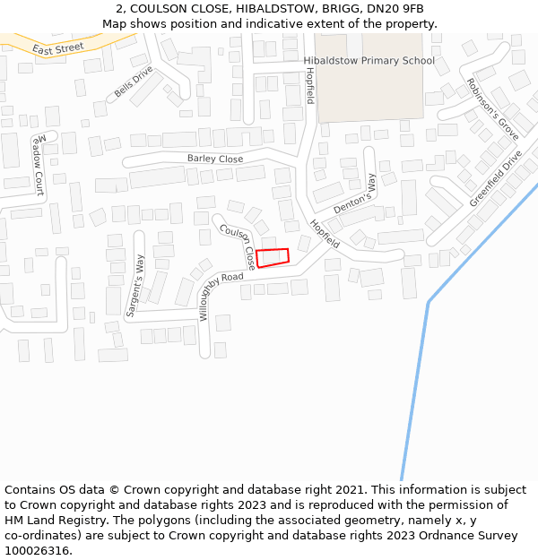 2, COULSON CLOSE, HIBALDSTOW, BRIGG, DN20 9FB: Location map and indicative extent of plot