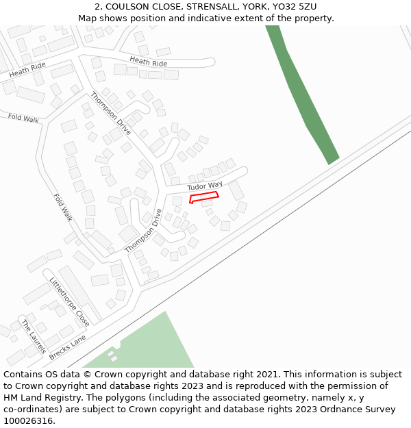 2, COULSON CLOSE, STRENSALL, YORK, YO32 5ZU: Location map and indicative extent of plot