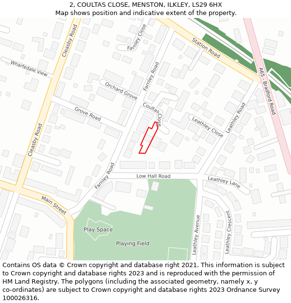 2, COULTAS CLOSE, MENSTON, ILKLEY, LS29 6HX: Location map and indicative extent of plot