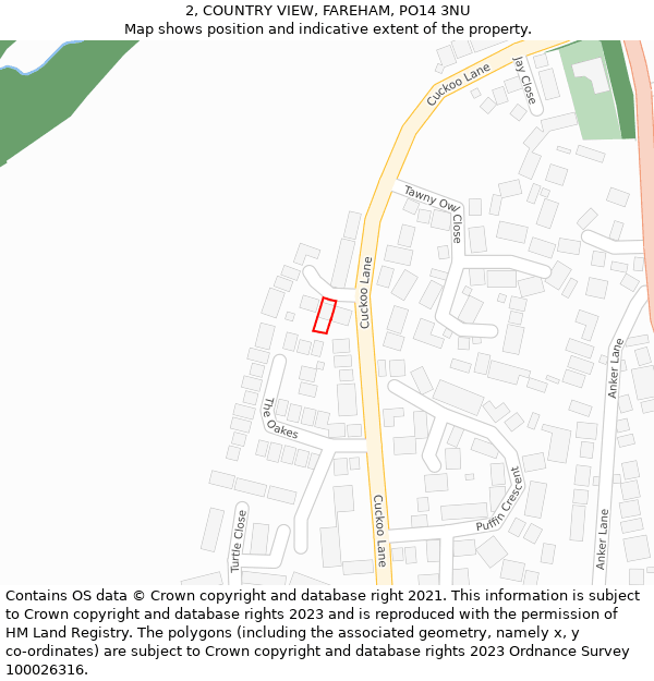 2, COUNTRY VIEW, FAREHAM, PO14 3NU: Location map and indicative extent of plot