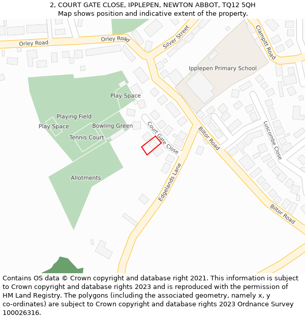 2, COURT GATE CLOSE, IPPLEPEN, NEWTON ABBOT, TQ12 5QH: Location map and indicative extent of plot