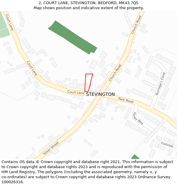 2, COURT LANE, STEVINGTON, BEDFORD, MK43 7QS: Location map and indicative extent of plot