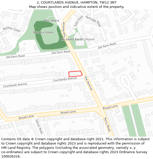 2, COURTLANDS AVENUE, HAMPTON, TW12 3NT: Location map and indicative extent of plot