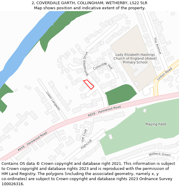 2, COVERDALE GARTH, COLLINGHAM, WETHERBY, LS22 5LR: Location map and indicative extent of plot