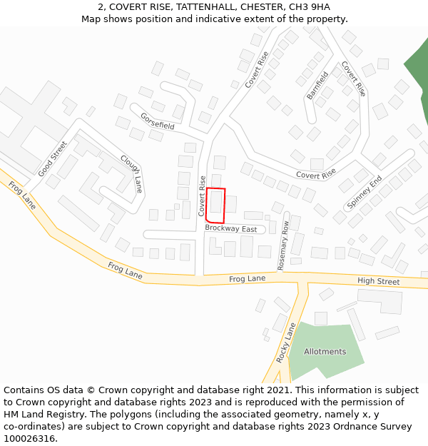 2, COVERT RISE, TATTENHALL, CHESTER, CH3 9HA: Location map and indicative extent of plot