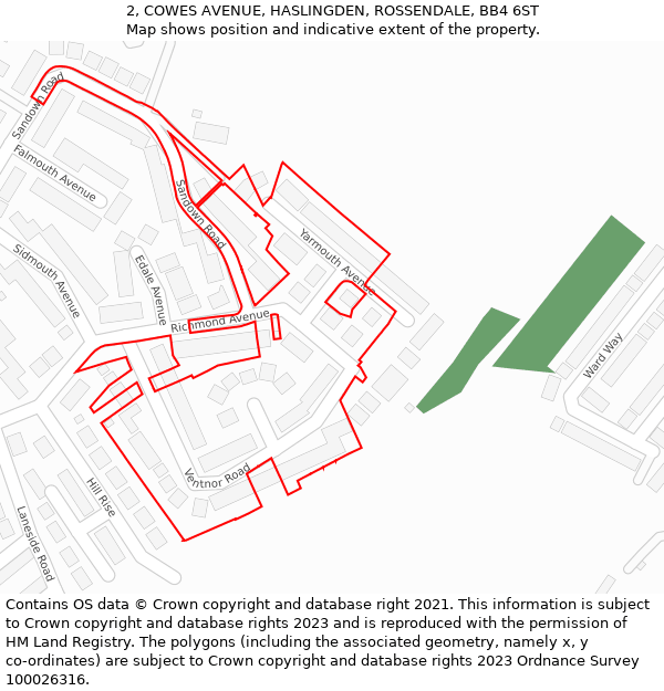 2, COWES AVENUE, HASLINGDEN, ROSSENDALE, BB4 6ST: Location map and indicative extent of plot