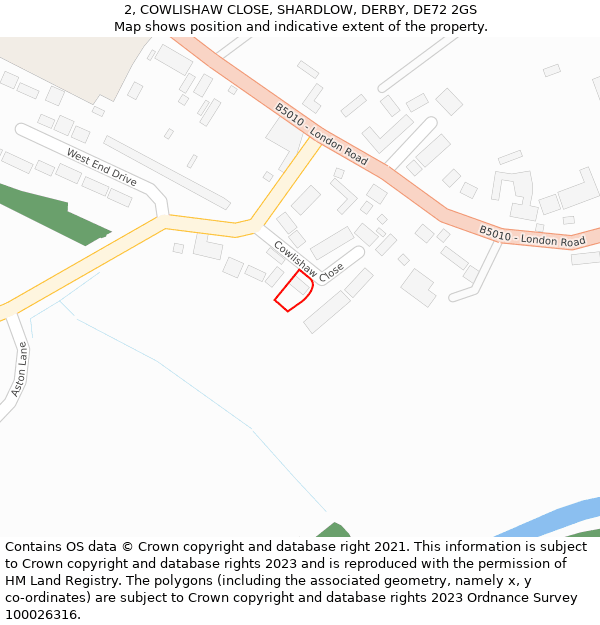 2, COWLISHAW CLOSE, SHARDLOW, DERBY, DE72 2GS: Location map and indicative extent of plot