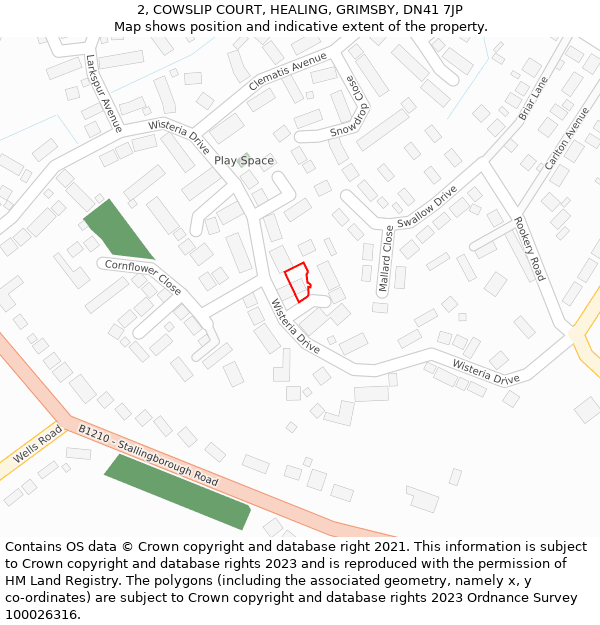 2, COWSLIP COURT, HEALING, GRIMSBY, DN41 7JP: Location map and indicative extent of plot