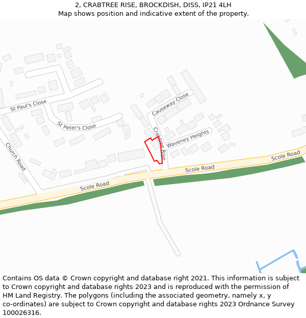 2, CRABTREE RISE, BROCKDISH, DISS, IP21 4LH: Location map and indicative extent of plot