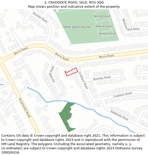 2, CRADDOCK ROAD, SALE, M33 3QQ: Location map and indicative extent of plot