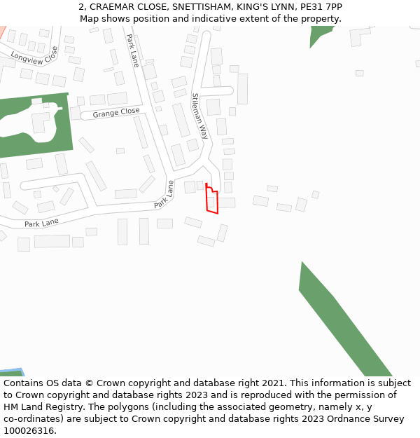 2, CRAEMAR CLOSE, SNETTISHAM, KING'S LYNN, PE31 7PP: Location map and indicative extent of plot