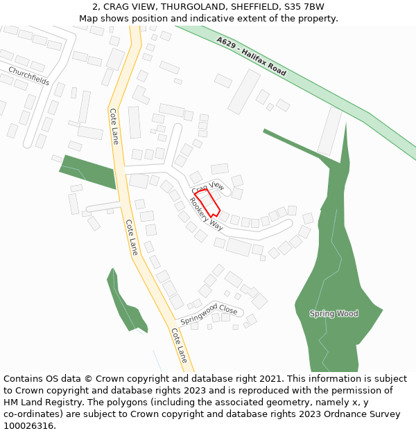 2, CRAG VIEW, THURGOLAND, SHEFFIELD, S35 7BW: Location map and indicative extent of plot