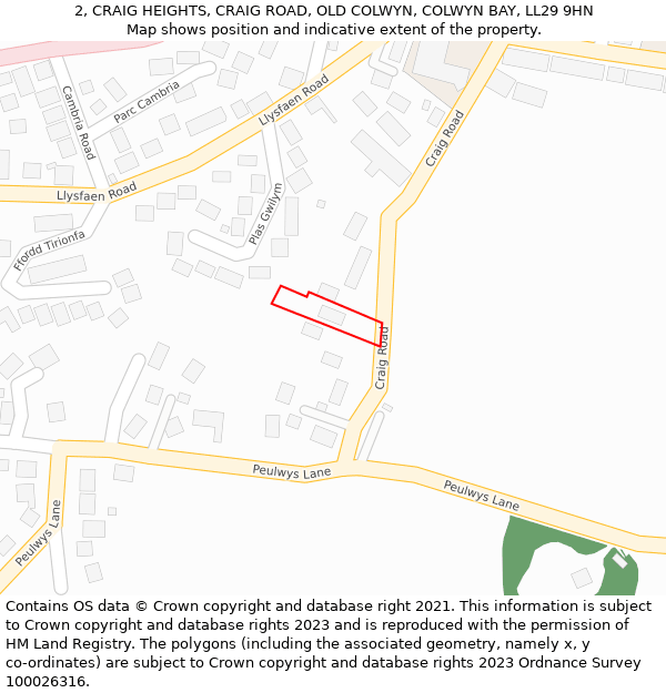 2, CRAIG HEIGHTS, CRAIG ROAD, OLD COLWYN, COLWYN BAY, LL29 9HN: Location map and indicative extent of plot