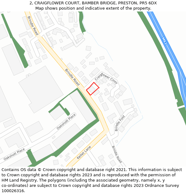 2, CRAIGFLOWER COURT, BAMBER BRIDGE, PRESTON, PR5 6DX: Location map and indicative extent of plot