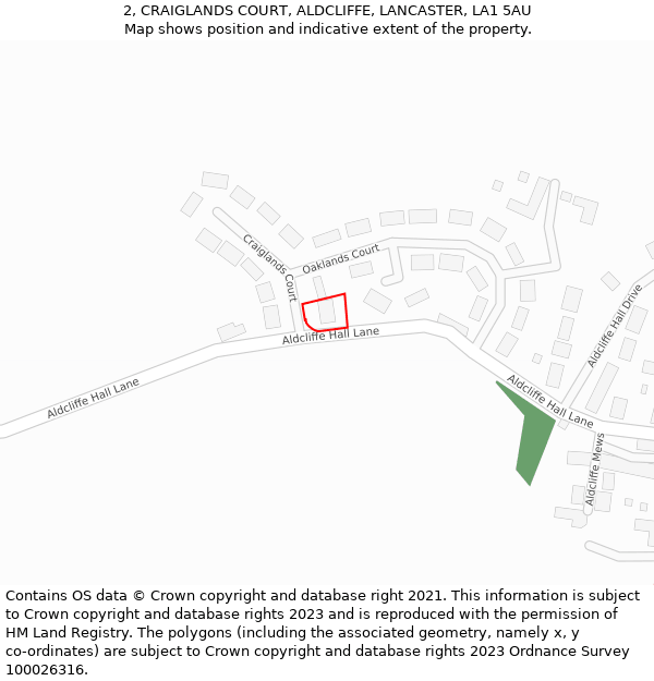 2, CRAIGLANDS COURT, ALDCLIFFE, LANCASTER, LA1 5AU: Location map and indicative extent of plot