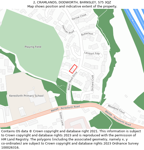 2, CRAMLANDS, DODWORTH, BARNSLEY, S75 3QZ: Location map and indicative extent of plot
