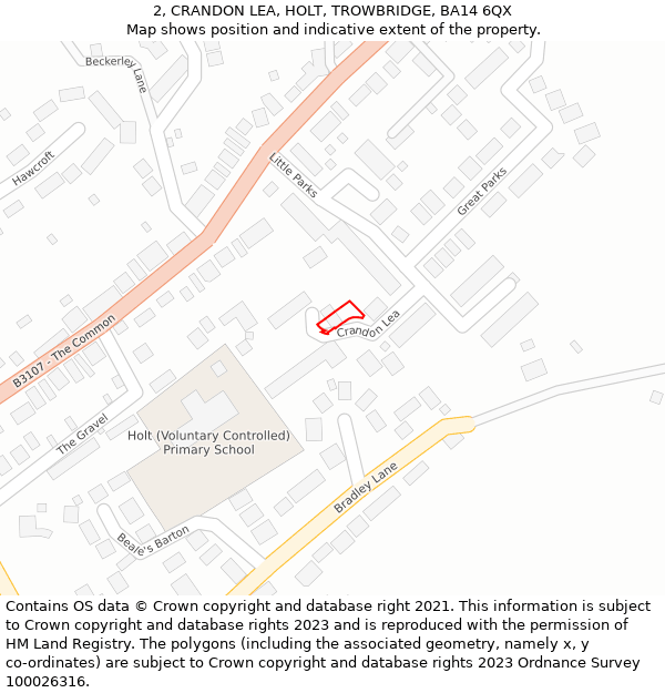 2, CRANDON LEA, HOLT, TROWBRIDGE, BA14 6QX: Location map and indicative extent of plot
