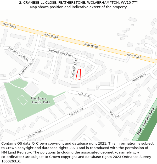 2, CRANESBILL CLOSE, FEATHERSTONE, WOLVERHAMPTON, WV10 7TY: Location map and indicative extent of plot