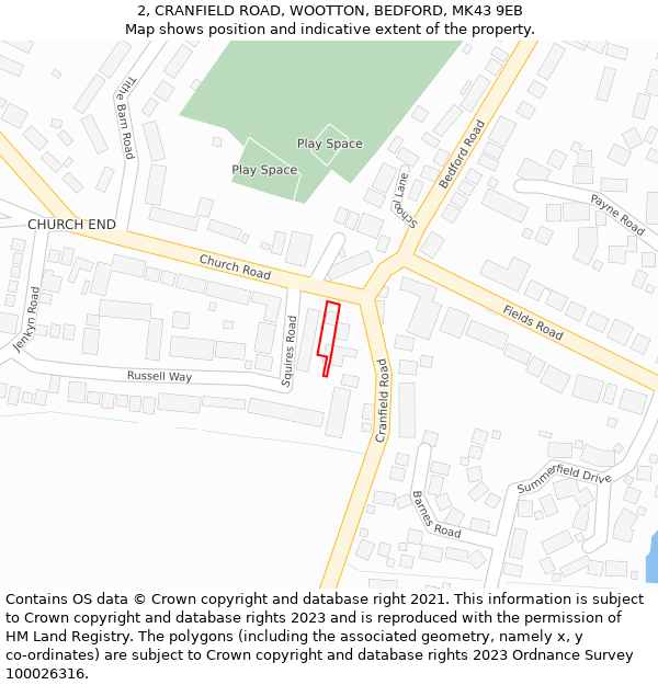 2, CRANFIELD ROAD, WOOTTON, BEDFORD, MK43 9EB: Location map and indicative extent of plot