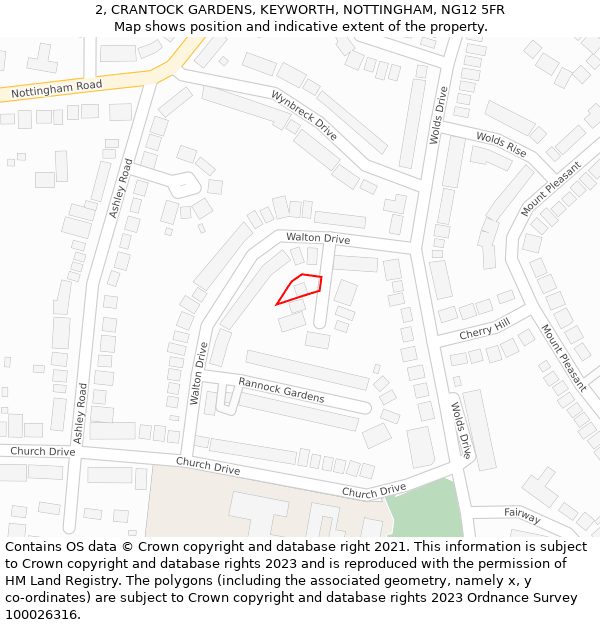 2, CRANTOCK GARDENS, KEYWORTH, NOTTINGHAM, NG12 5FR: Location map and indicative extent of plot