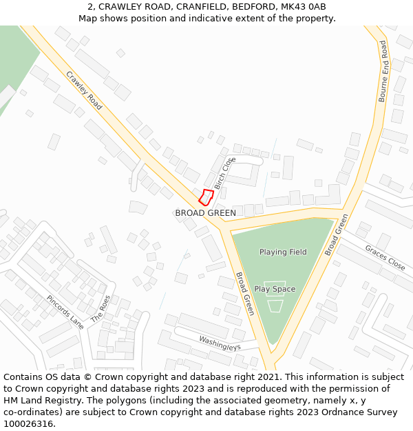 2, CRAWLEY ROAD, CRANFIELD, BEDFORD, MK43 0AB: Location map and indicative extent of plot