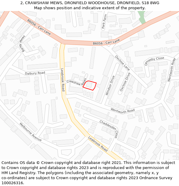 2, CRAWSHAW MEWS, DRONFIELD WOODHOUSE, DRONFIELD, S18 8WG: Location map and indicative extent of plot