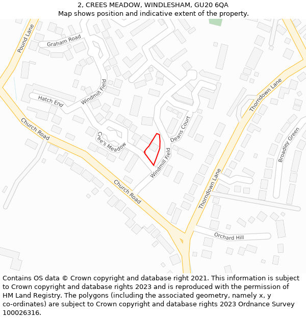 2, CREES MEADOW, WINDLESHAM, GU20 6QA: Location map and indicative extent of plot