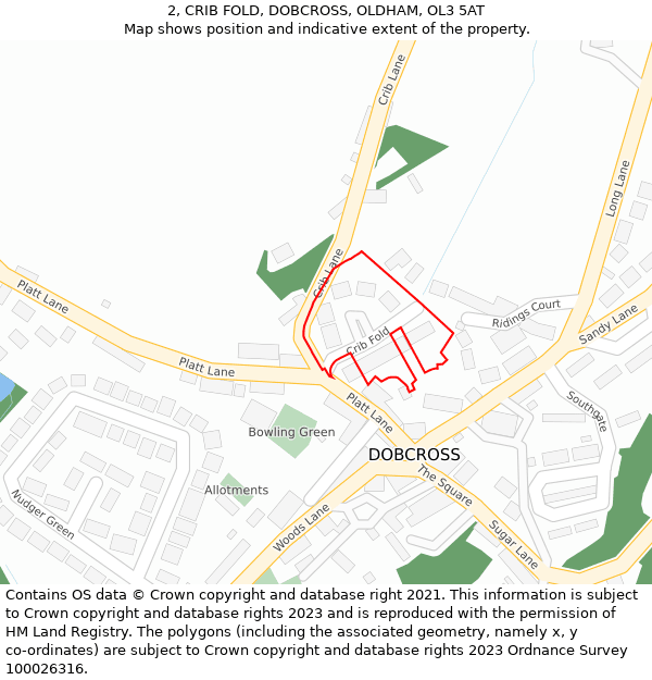 2, CRIB FOLD, DOBCROSS, OLDHAM, OL3 5AT: Location map and indicative extent of plot