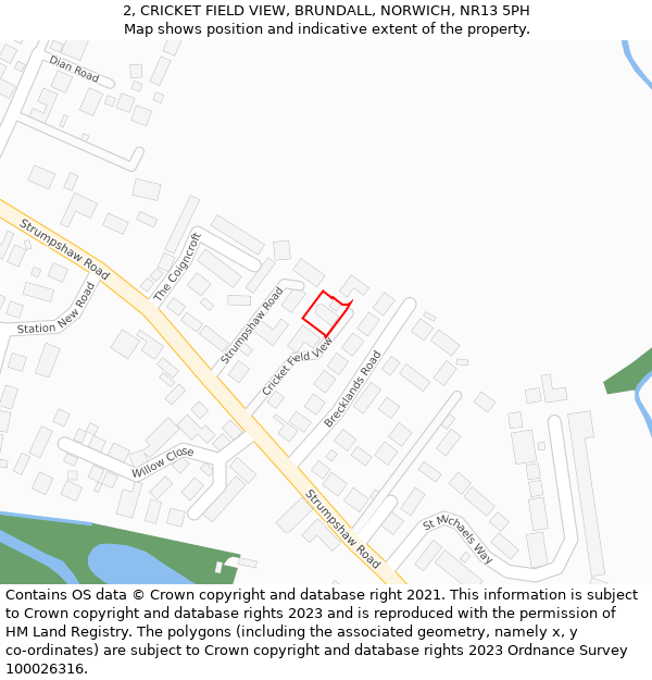 2, CRICKET FIELD VIEW, BRUNDALL, NORWICH, NR13 5PH: Location map and indicative extent of plot