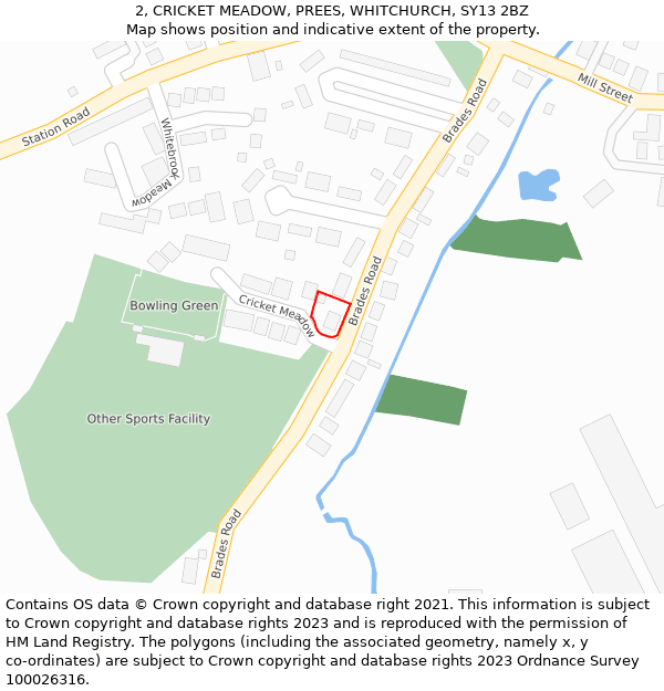 2, CRICKET MEADOW, PREES, WHITCHURCH, SY13 2BZ: Location map and indicative extent of plot