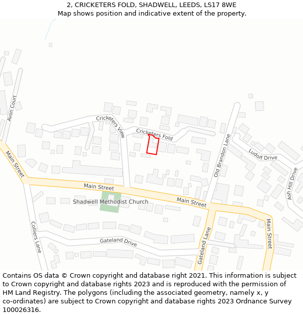 2, CRICKETERS FOLD, SHADWELL, LEEDS, LS17 8WE: Location map and indicative extent of plot